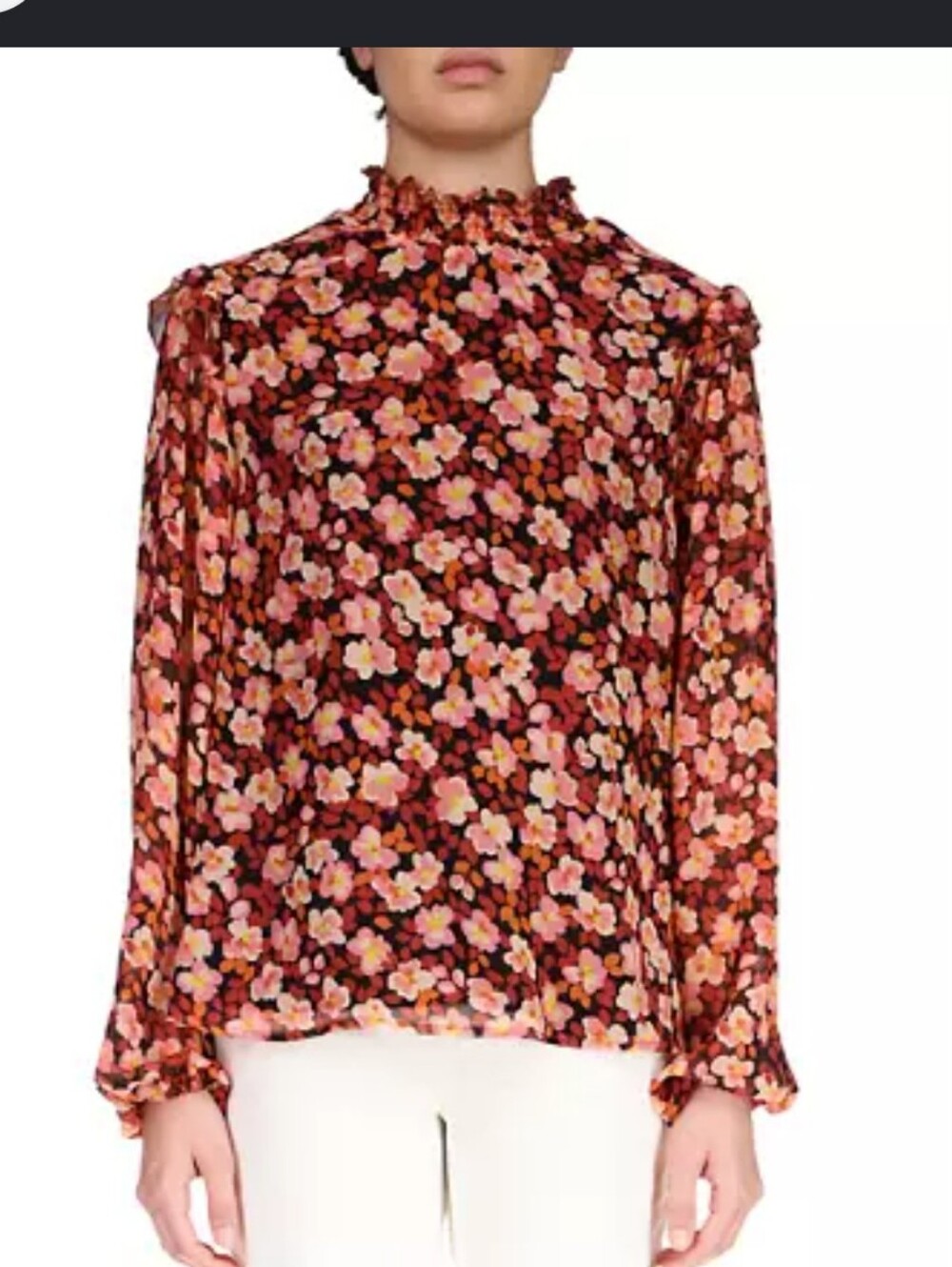 Sanctuary Floral Long-Sleeve Ruffle Cuff Blouse - Rust Multi